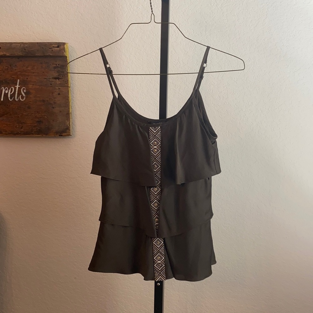 White House Black Market brown silk ruffle top